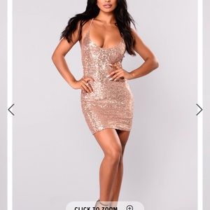 Rose gold sequin fitted Fashion Nova dress, med